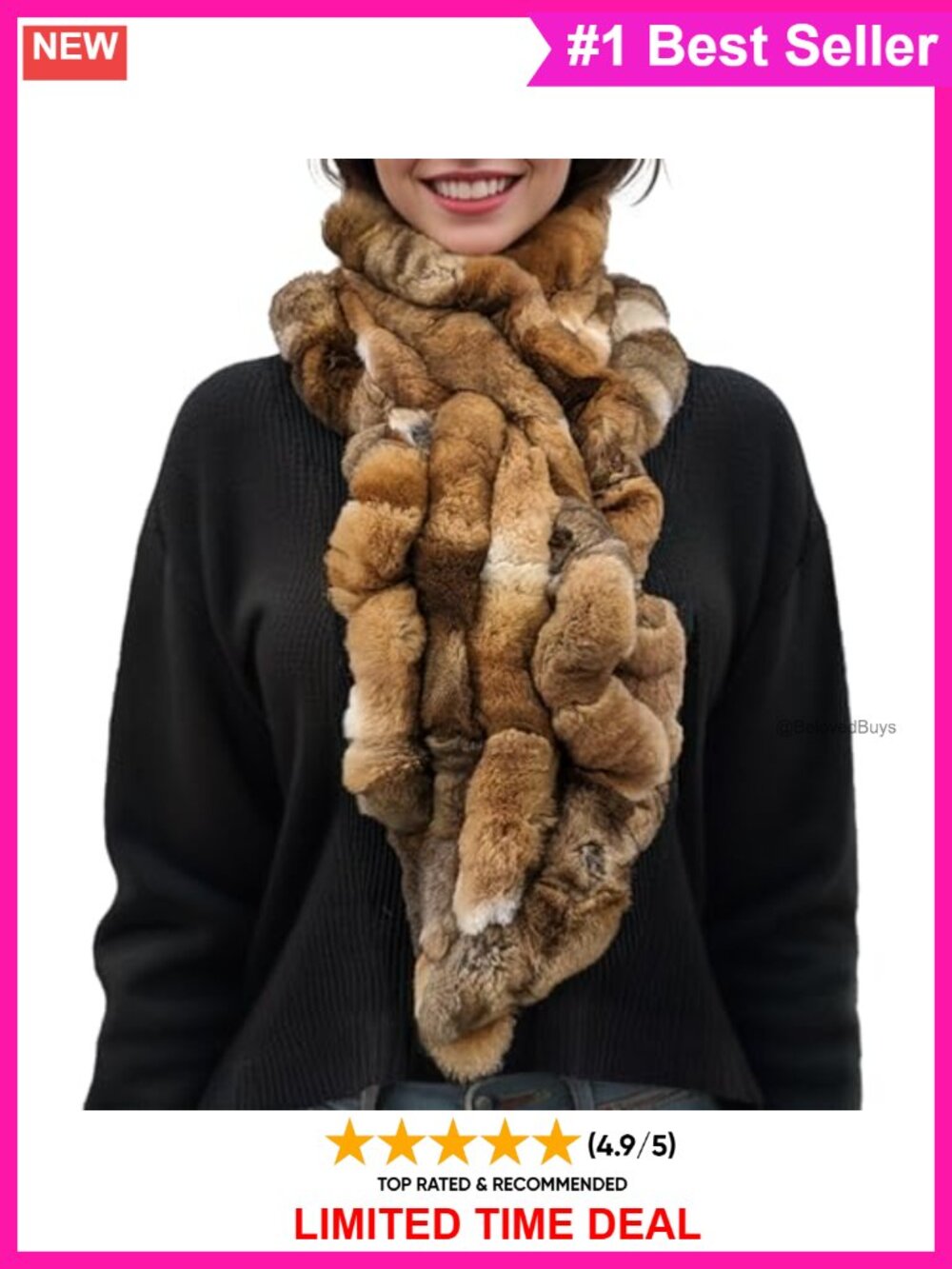 Rex Rabbit Fur Scarf Furry Neck Warmer Classic Cold Weather Wrap